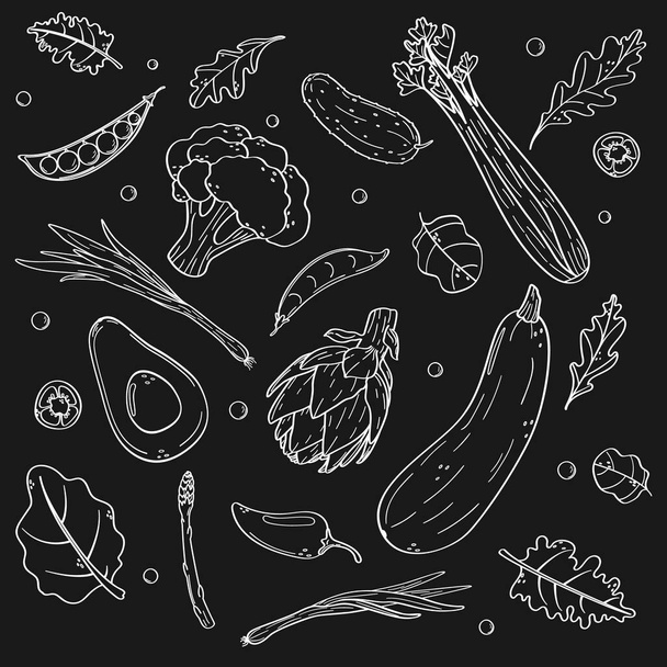 Black and white hand-drawing vegetables in sketch style - Vector, Image