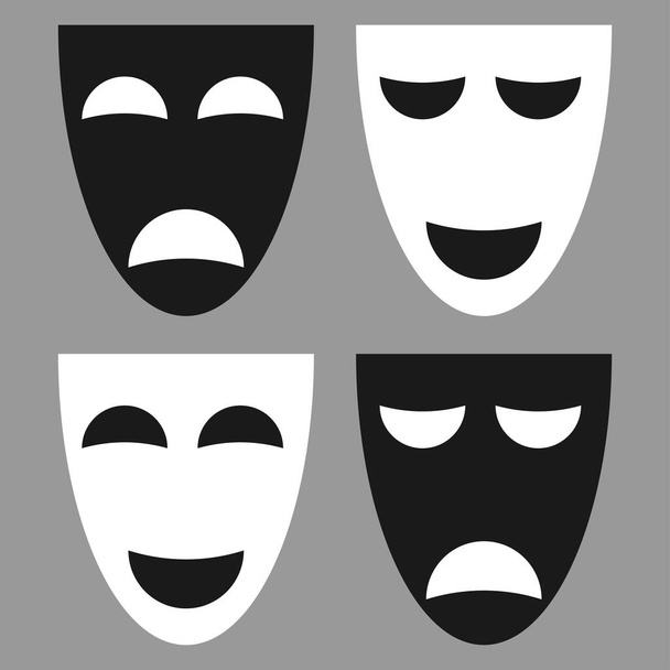 Vector theatrical masks - set isolated Tragedy and Comedy mask. Flat design - Вектор,изображение