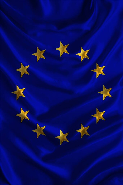 вертикальный шелковый национальный флаг современных стран ЕС с красивыми складками, концепция туризма, путешествия, эмиграция, глобальный бизнес
 - Фото, изображение