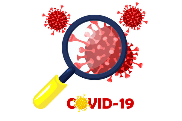 Covid-19 of coronavirus onder een vergrootglas. - Vector, afbeelding