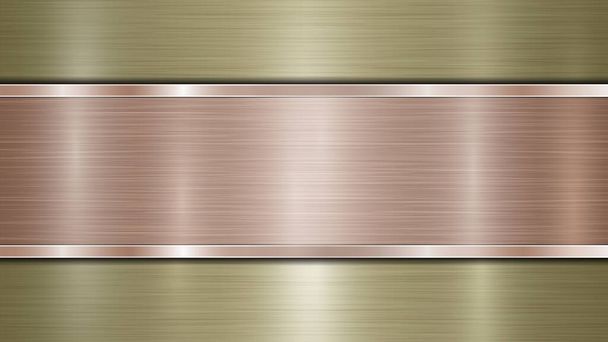 Achtergrond bestaande uit een gouden glanzend metalen oppervlak en een horizontale gepolijste bronzen plaat centraal gelegen, met een metalen textuur, glaren en gepolijste randen - Vector, afbeelding