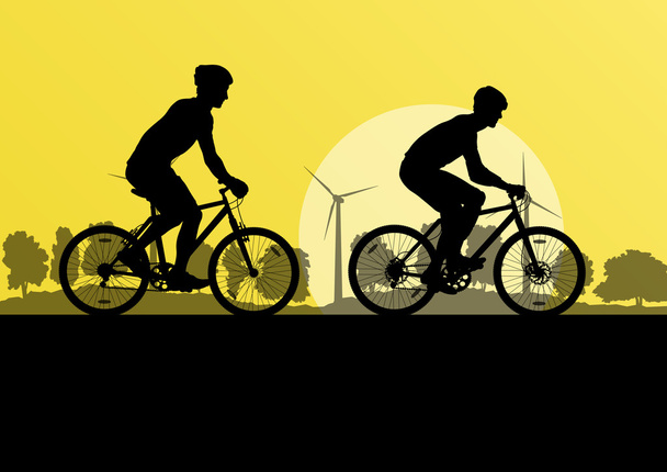 Активные велосипедисты велосипедисты в сельской местности
 - Вектор,изображение