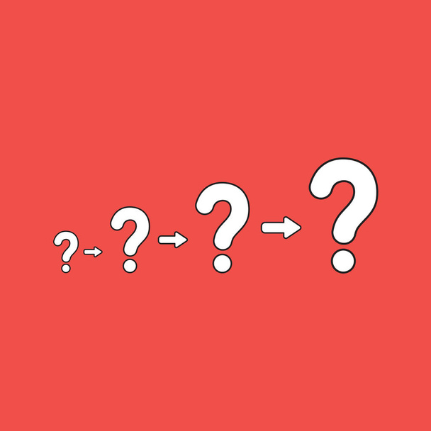 Vector illustration concept of growing problems with question marks. White color with black outlines and red background. - Vector, Image