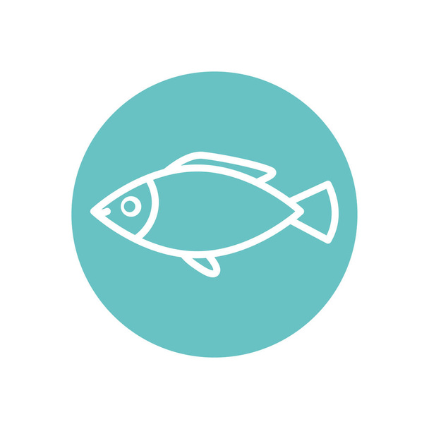 Diseño de vectores de iconos de bloque de línea de peces aislados
 - Vector, Imagen