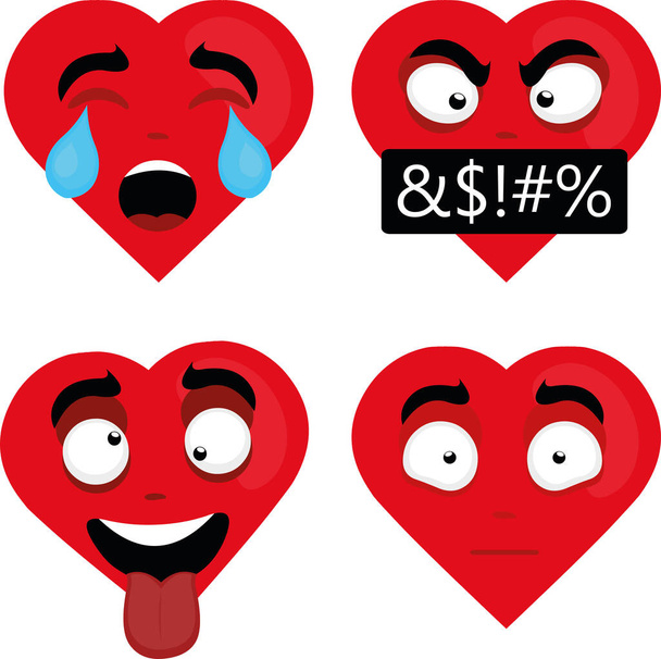Vector illustration of expressions of a cartoon heart - Vector, Image