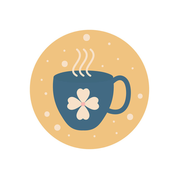 Izolovaný šálek kávy s květinou plochý blok styl ikony vektor design - Vektor, obrázek