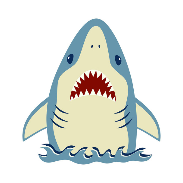 card of cute shark isolated on white, print in cartoon style with animal marine, colorful kids poster - Вектор, зображення