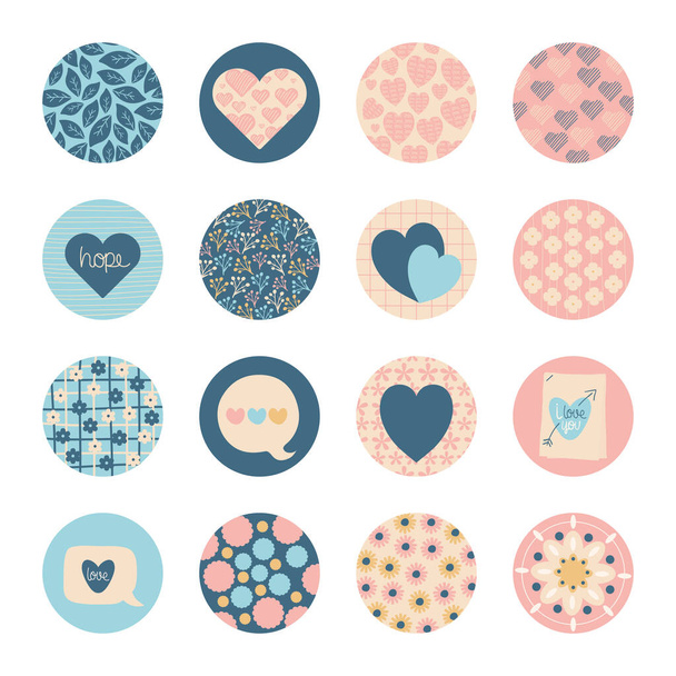 Collage and love flat block style icon set vector design - Vector, Image