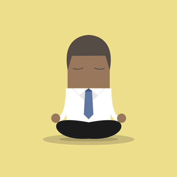 Afrykański biznesmen jogi relaks podczas ciężkiego dnia pracy. - Wektor, obraz