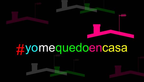 Solidariteit. Ik blijf thuis # Yomequedoencasa, in Spanje en Latijns-Amerika. Illustratie. Een cyber-activistische beweging die sociale immobilisatie bevordert met als doel de verspreiding van de COVID-19 te stoppen - Foto, afbeelding