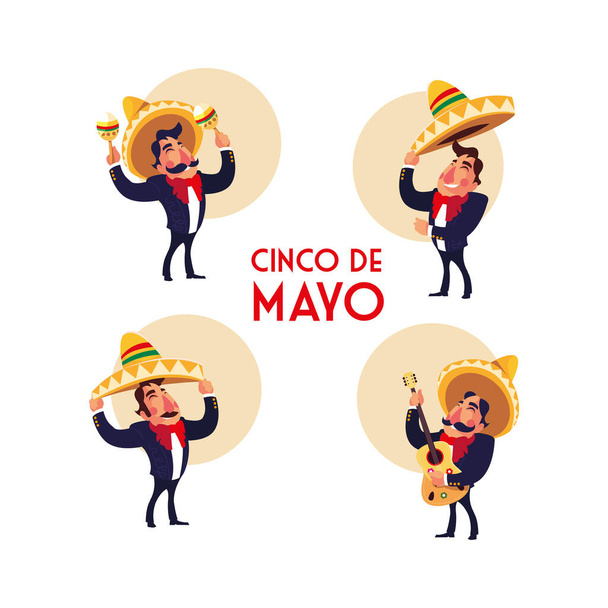 mexican mariachi with set icons of the cinco de mayo - Vector, Image