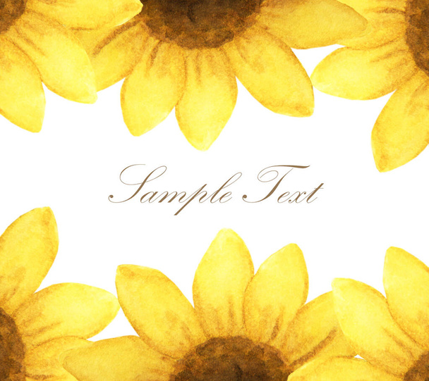 Акварельная живопись желтого цветка с местом для текстовых подсолнухов
 - Фото, изображение