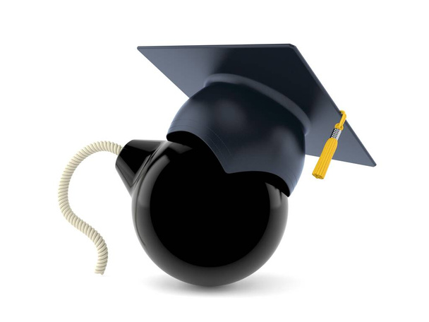 Bomb with mortarboard isolated on white background - Photo, Image