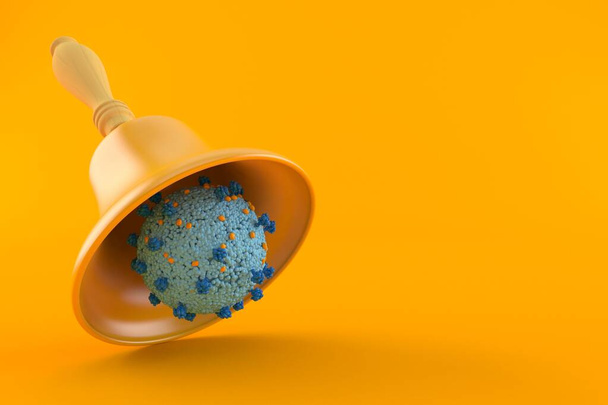 手のベルがオレンジの背景に隔離されたウイルス。3Dイラスト - 写真・画像