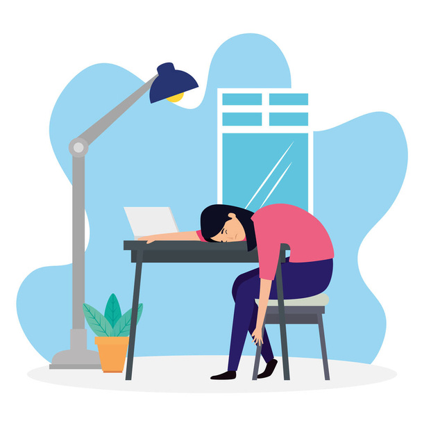 woman tired in the workplace - Vector, Image