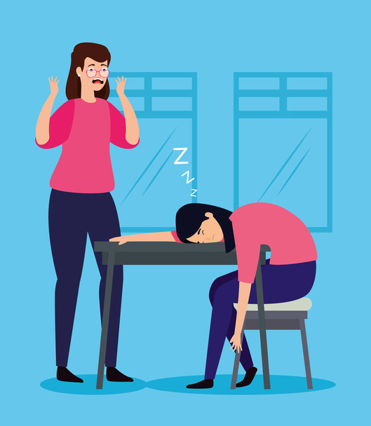 γυναίκες με κρίσεις άγχους στο χώρο εργασίας - Διάνυσμα, εικόνα