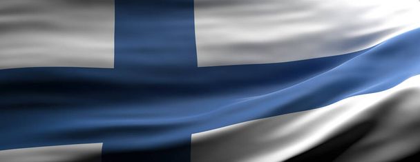 Finlandia segno simbolo. Bandiera nazionale finlandese sventola sfondo texture, banner. Illustrazione 3d
 - Foto, immagini