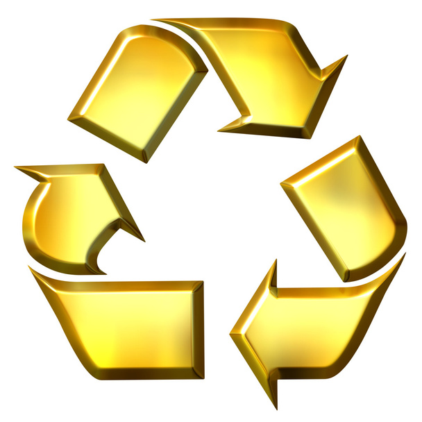 Símbolo de reciclaje de oro 3D
 - Foto, imagen