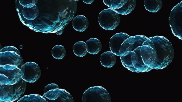 Coronavirus, vaccins Covid-19. Images de fond du vaccin contre le coronavirus. Désinfection Bubbles gel. Cellules flottantes de covide 19 pilules de vaccin dans l'organisme de l'homme. Cellule coronavirus sur fond noir
. - Séquence, vidéo