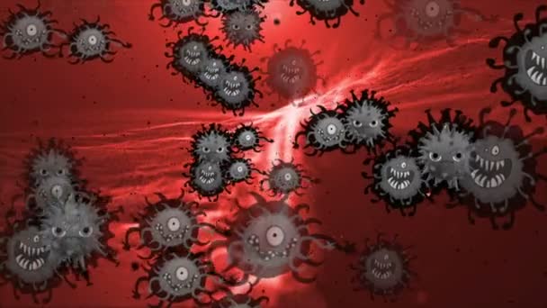 Medical illustration 2d, 3d animation background of cells, bacteria viruses in world. Human risk virus. Coronavirus. Microscopic view. Macro cells models floating. - Footage, Video