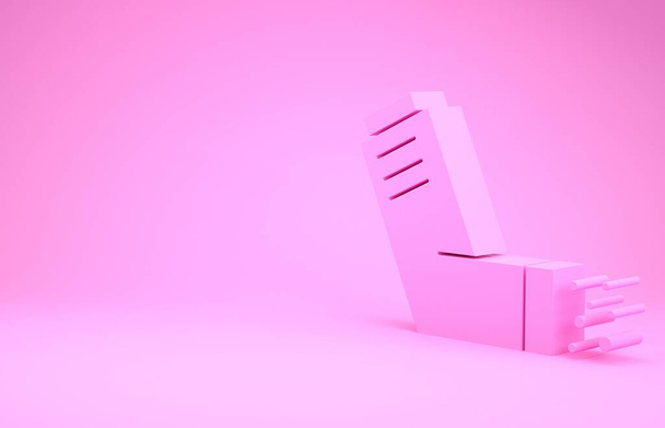 Icono del inhalador rosa aislado sobre fondo rosa. Respiración para aliviar la tos, inhalación, paciente alérgico. Aerosol inhalador de asma de alergia médica. Concepto minimalista. 3D ilustración 3D render
 - Foto, Imagen