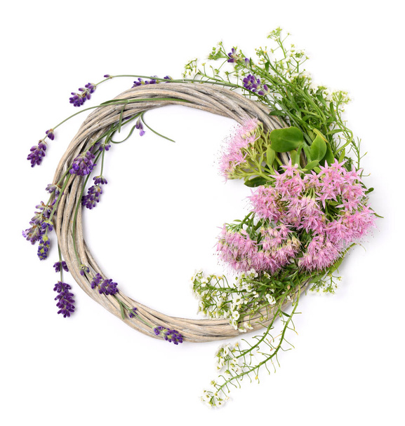 Beautiful floral wreath isolated on white - Фото, изображение