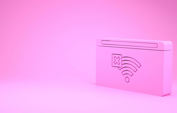 ピンクピンクの背景にはインターネット接続アイコンがありません。リモートインターネットアクセス用の無線LANやサインはありません。最小限の概念。3Dイラスト3Dレンダリング - 写真・画像