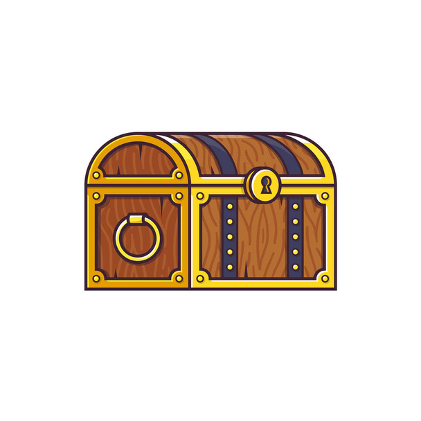Ilustración del cofre del tesoro en estilo de línea. Caja de madera pirata. Icono del vector
. - Vector, Imagen