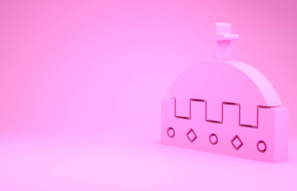 Pink King στέμμα εικονίδιο απομονώνονται σε ροζ φόντο. Μινιμαλιστική έννοια. 3d απεικόνιση 3D καθιστούν - Φωτογραφία, εικόνα