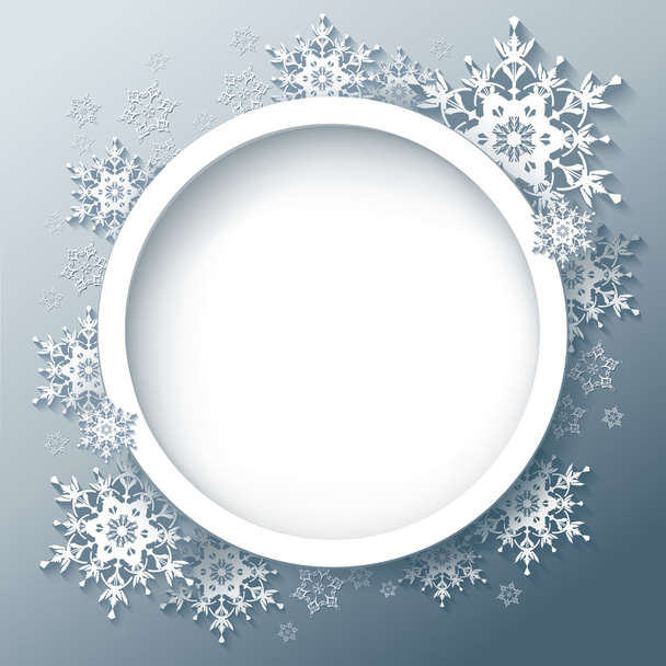 Winter gray background with 3d snowflakes - Vetor, Imagem