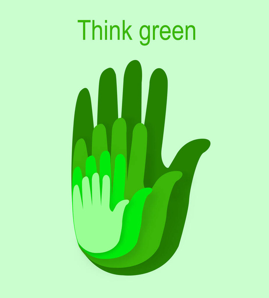 Волонтерство та екологія. Зелені відбитки рук, що символізують єдність на кольоровому фоні, креативна ілюстрація
 - Фото, зображення