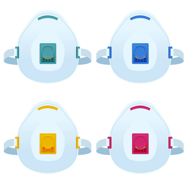 Flat Industrial safety N95 medical respirator or mask illustrations isolated on white. Safety breathing masks. - Vector, Imagen