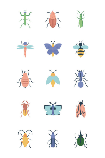カマキリと虫のコンセプトアイコンセットフラットスタイル - ベクター画像