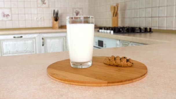 glass of milk with healthy home made multy cereal - Footage, Video