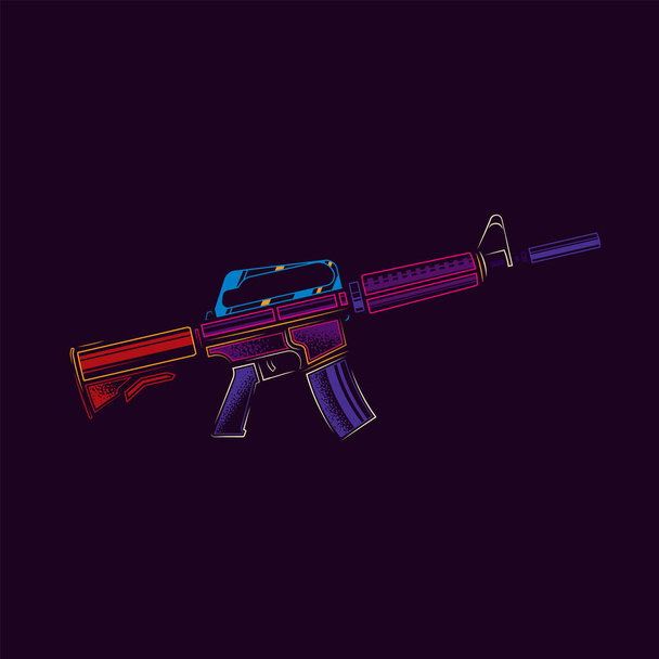 Original vector illustration in neon style. Automatic weapons. - Vector, imagen