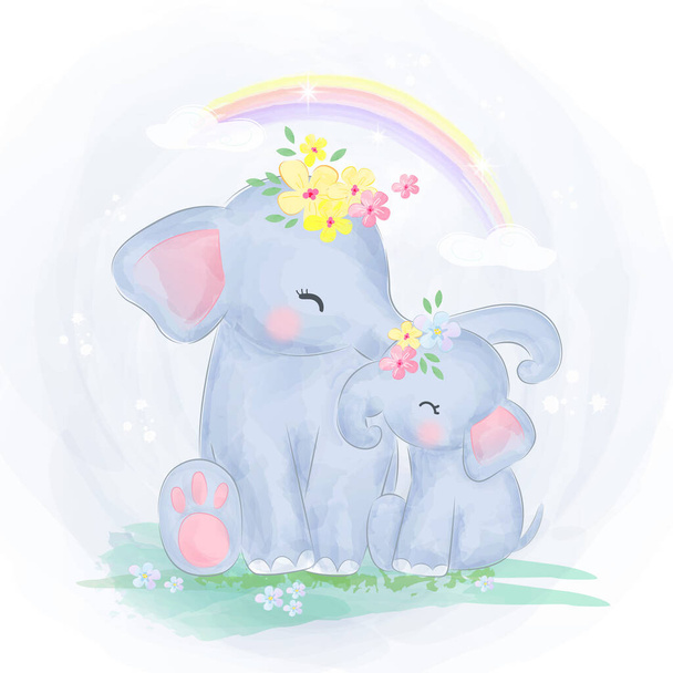 cute animals motherhood illustration, animal clipart, baby shower decoration, woodland illustration. - Vector, Image