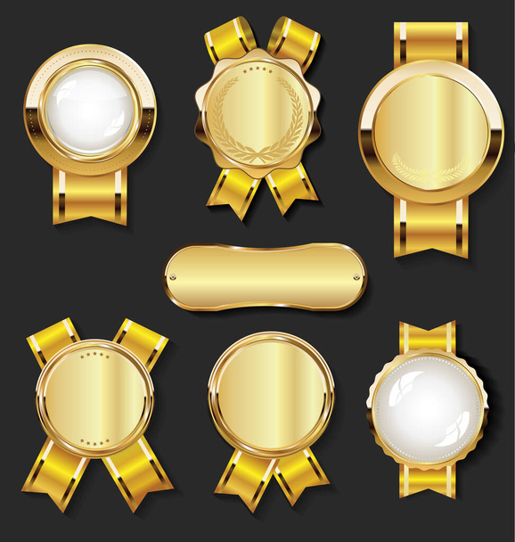 Retro vintage golden badges labels and shields - Vector, imagen