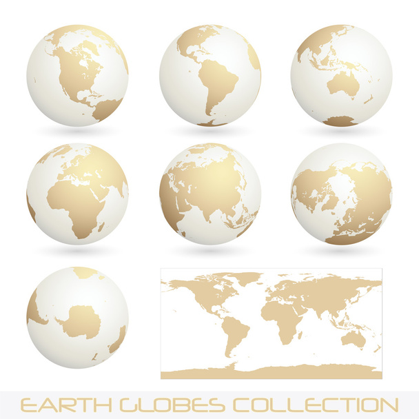Föld földgömbök gyűjtemény, fehér - krém - Vektor, kép