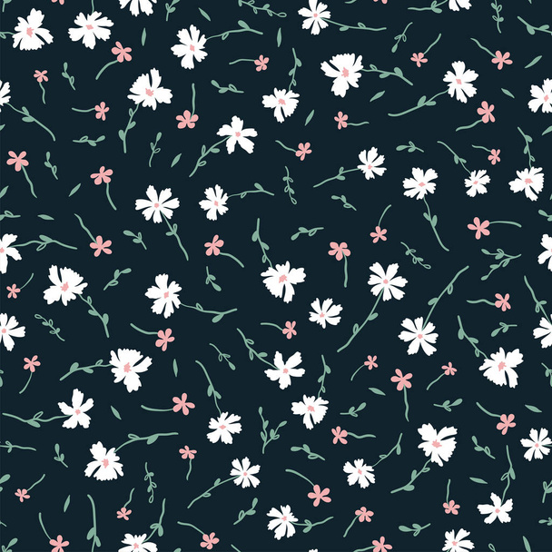 Cute hand drawn floral seamless pattern, lovely doodle flowers background, great for textiles, banners, wallpapers - vector design - Вектор,изображение