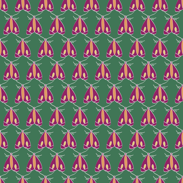 Farfalle vettoriali Insetti Rosa Arancione Giallo su sfondo verde senza soluzione di continuità Ripeti il modello. Sfondo per tessuti, carte, produzione, sfondi, stampa, carta regalo e scrapbooking
. - Vettoriali, immagini