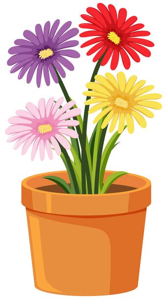Pot of flowers on white background illustration - Διάνυσμα, εικόνα