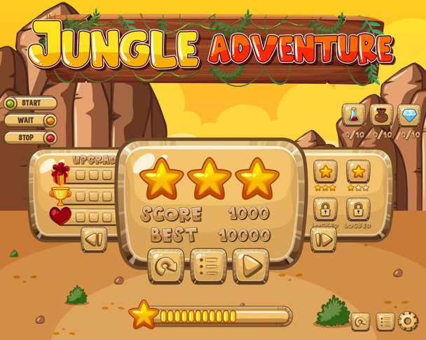 Дизайн игрового шаблона с иллюстрацией приключений в джунглях
 - Вектор,изображение