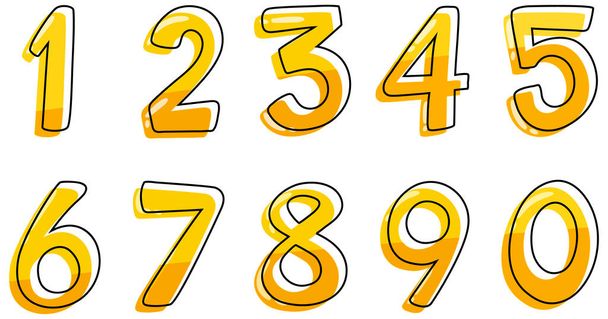 Desenho da fonte para números de um a zero na ilustração de fundo branco
 - Vetor, Imagem