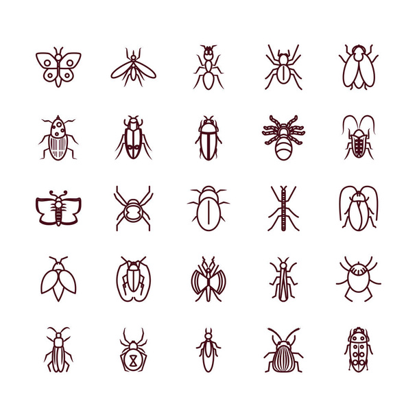 иконка муравья и насекомых, стиль линии
 - Вектор,изображение