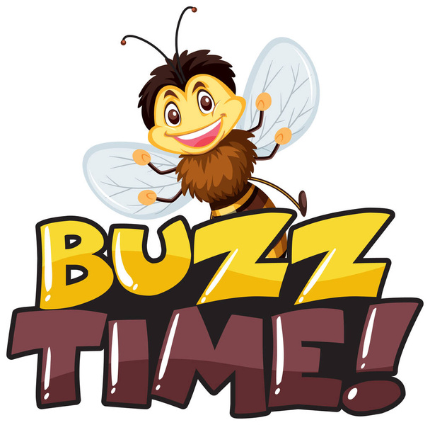Fontin muotoilu sana buzz aikaa onnellinen mehiläinen hymyilevä kuva
 - Vektori, kuva