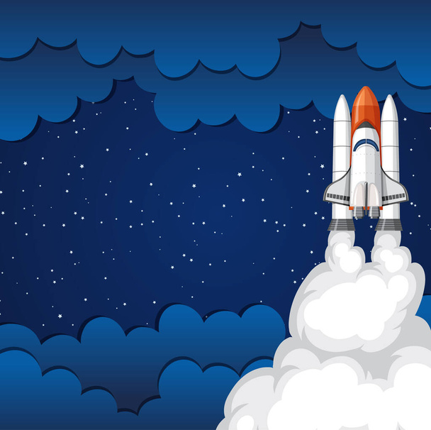 Background scene with rocket flying in the space illustration - Vector, Image