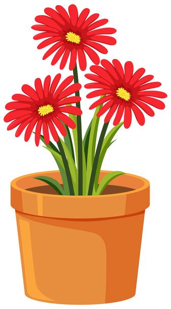 Pot of red flowers on white background illustration - Διάνυσμα, εικόνα