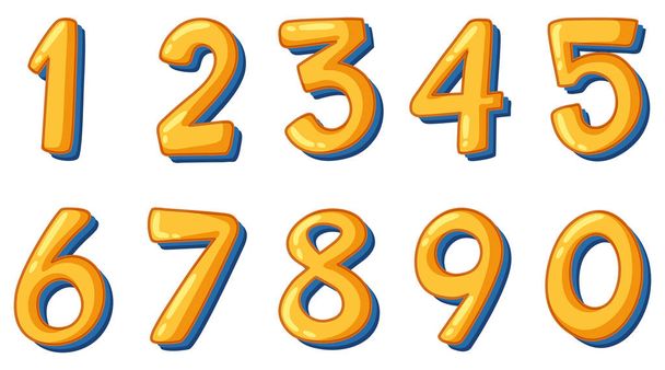 Design de fonte para número um a zero na ilustração de fundo branco
 - Vetor, Imagem