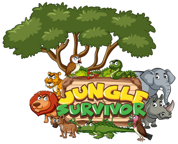 Návrh písma pro word jungle survivor na bílém pozadí ilustrace - Vektor, obrázek