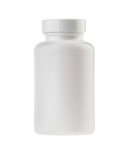 пузырек с таблетками белого цвета, изолированный без тени обрезки пути - фотография - Фото, изображение